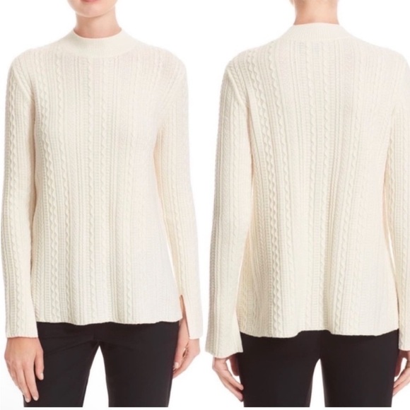 Theory Cream Friselle Plumose Cable Knit Sweater Mock Neck Wool size p (small) - Picture 1 of 8